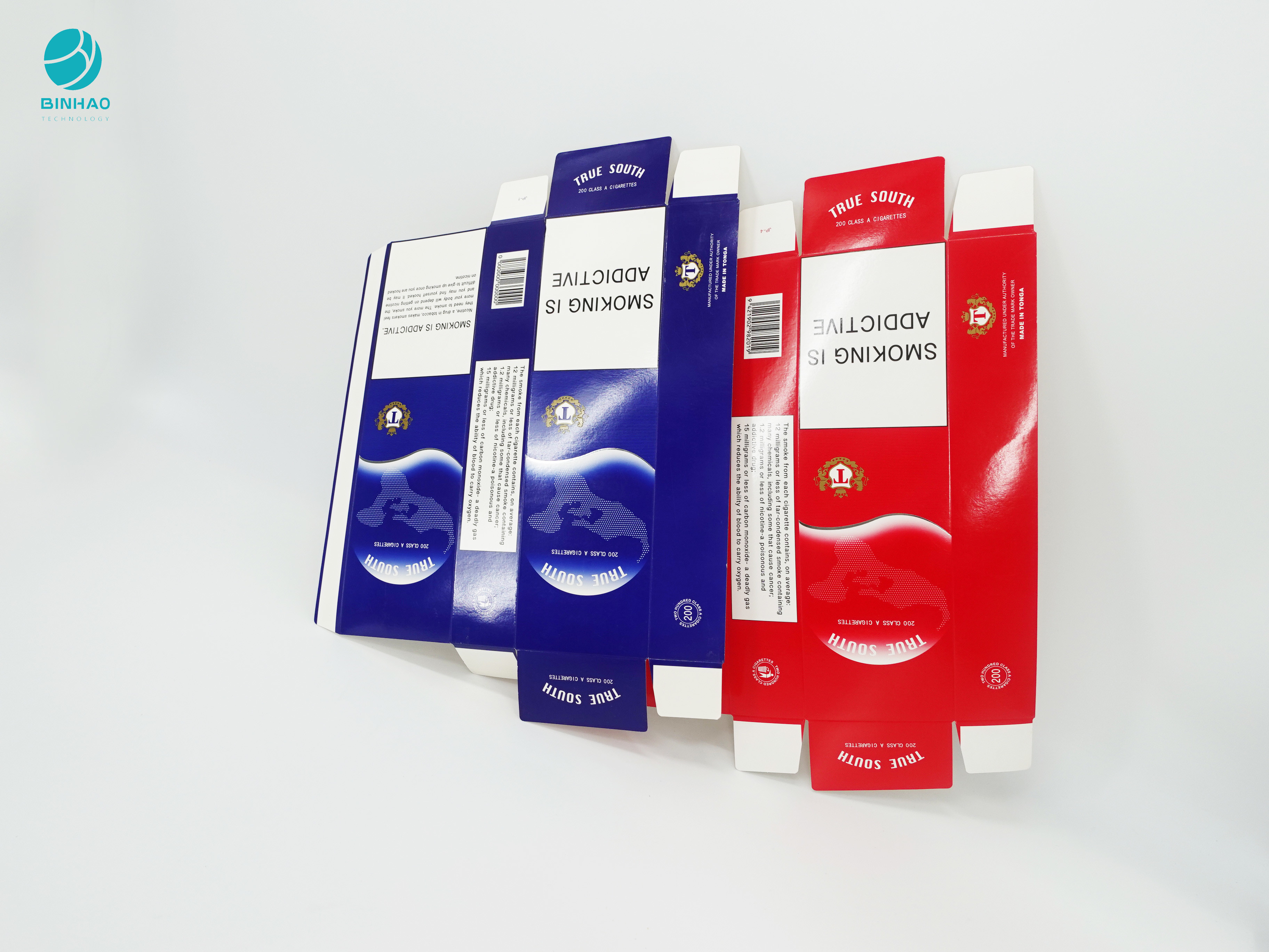 جعبه مقوایی بسته بندی سیگار قرمز آبی بی ضرر با طراحی شخصی